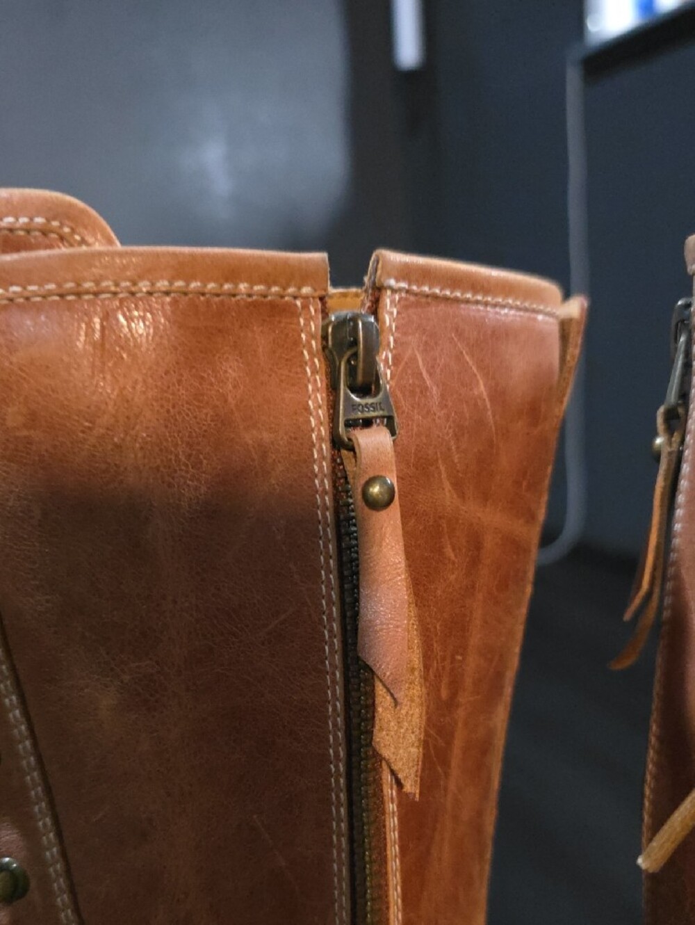 Fossil Brown Cognac Lace-Up Leather Women's Boots - Picture 9 of 13